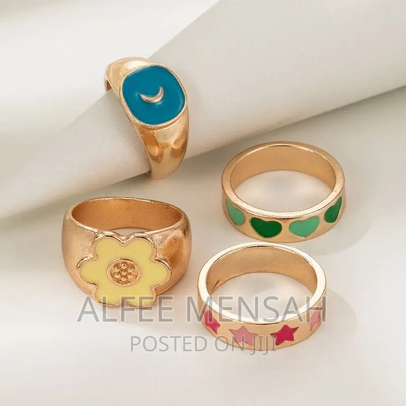 Colorful Tai Chi Bagua Dripping Oil Flowers Joint Ring Sets