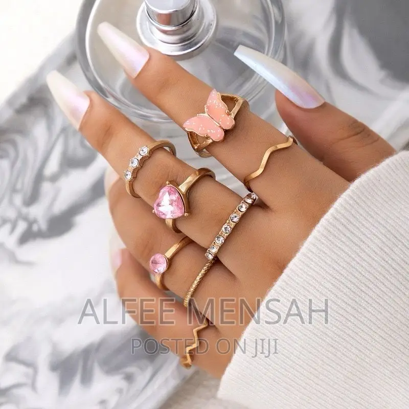 Cross-border Sweet Ins Style Jewelry Pink Butterfly Ring Set