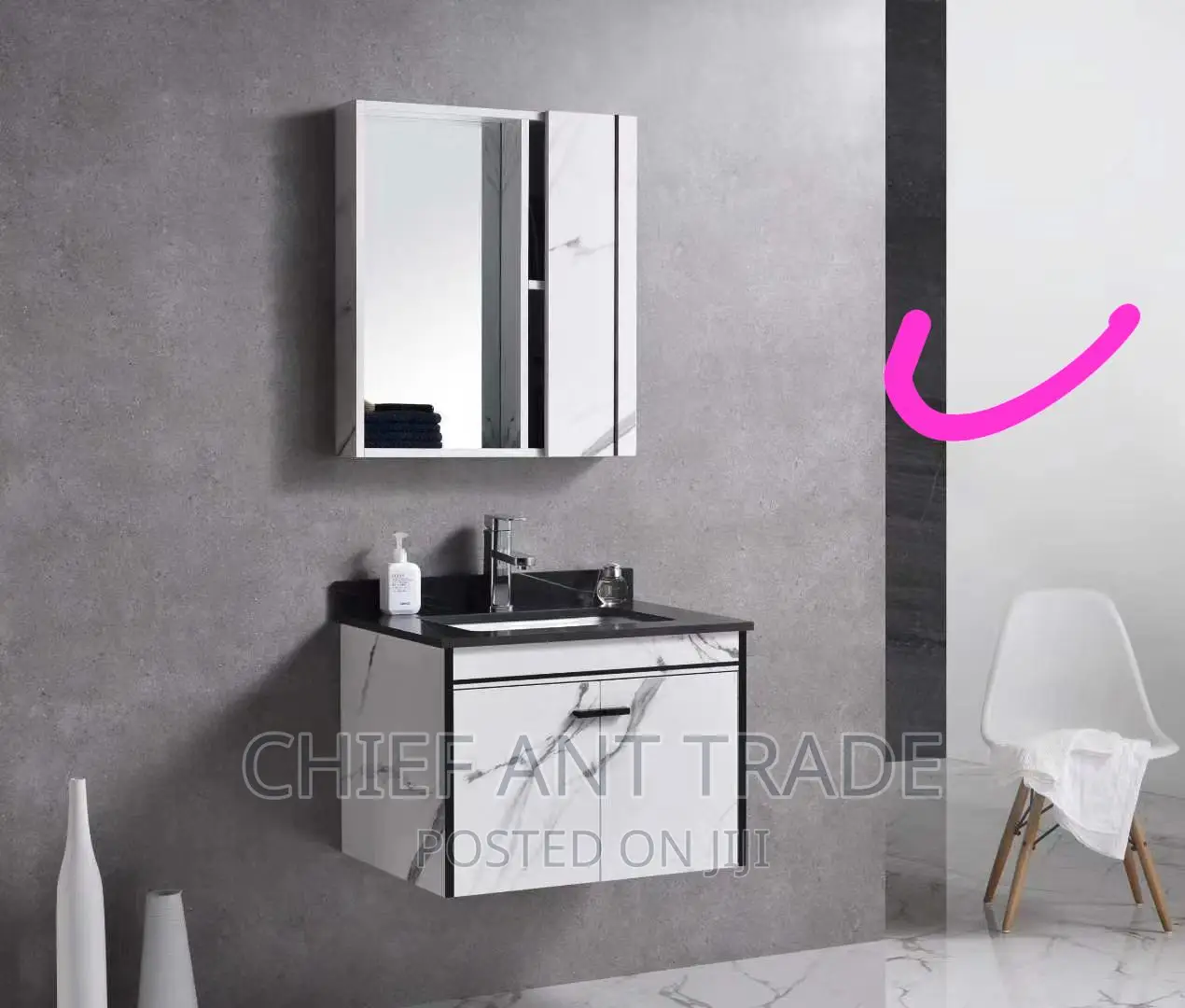 Cabinet Basin + Cabinet Mirror With Mable Worktop. 3169-60