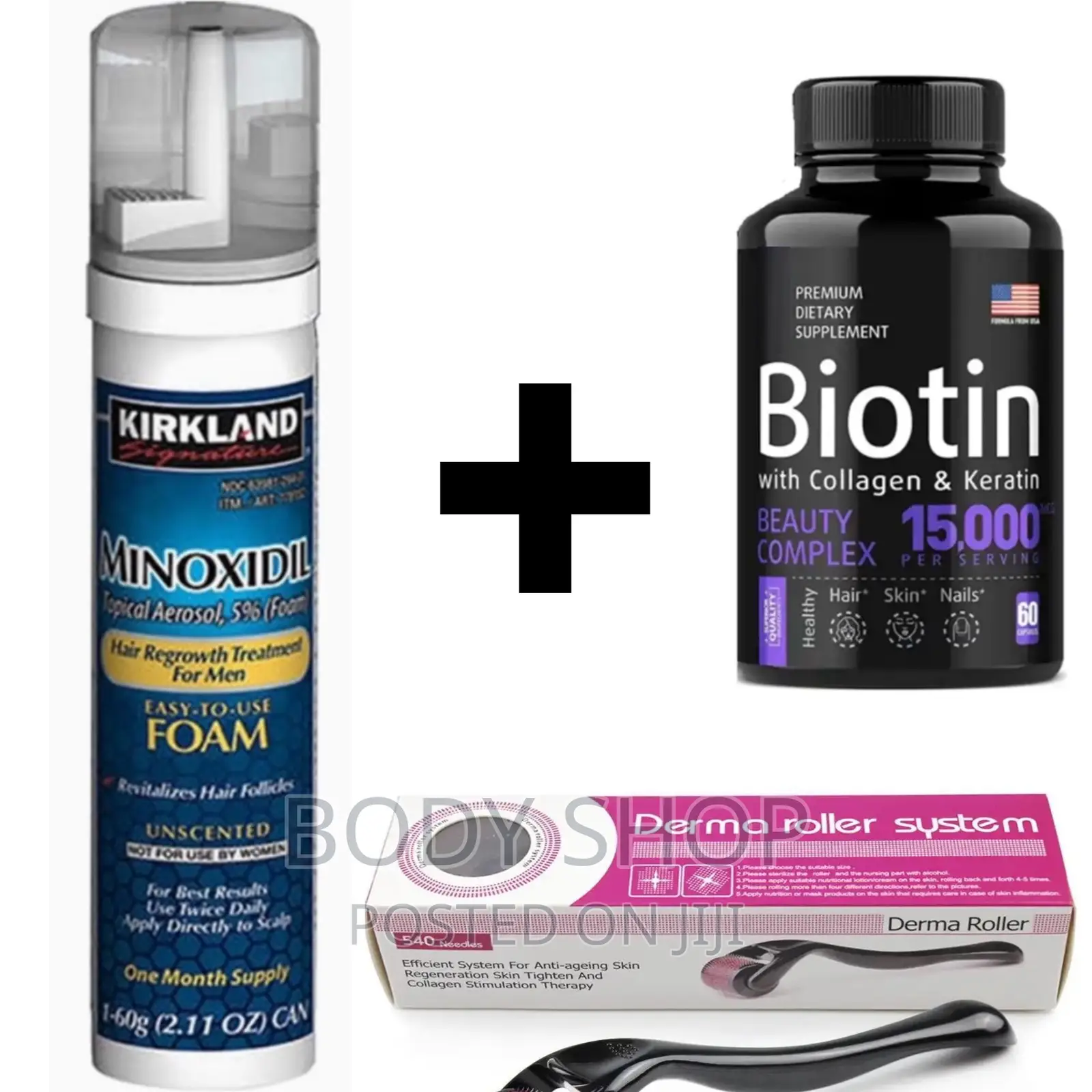 Kirkland Minoxidil Foam + Roller + Biotin [Beard +Hairline] in Madina
