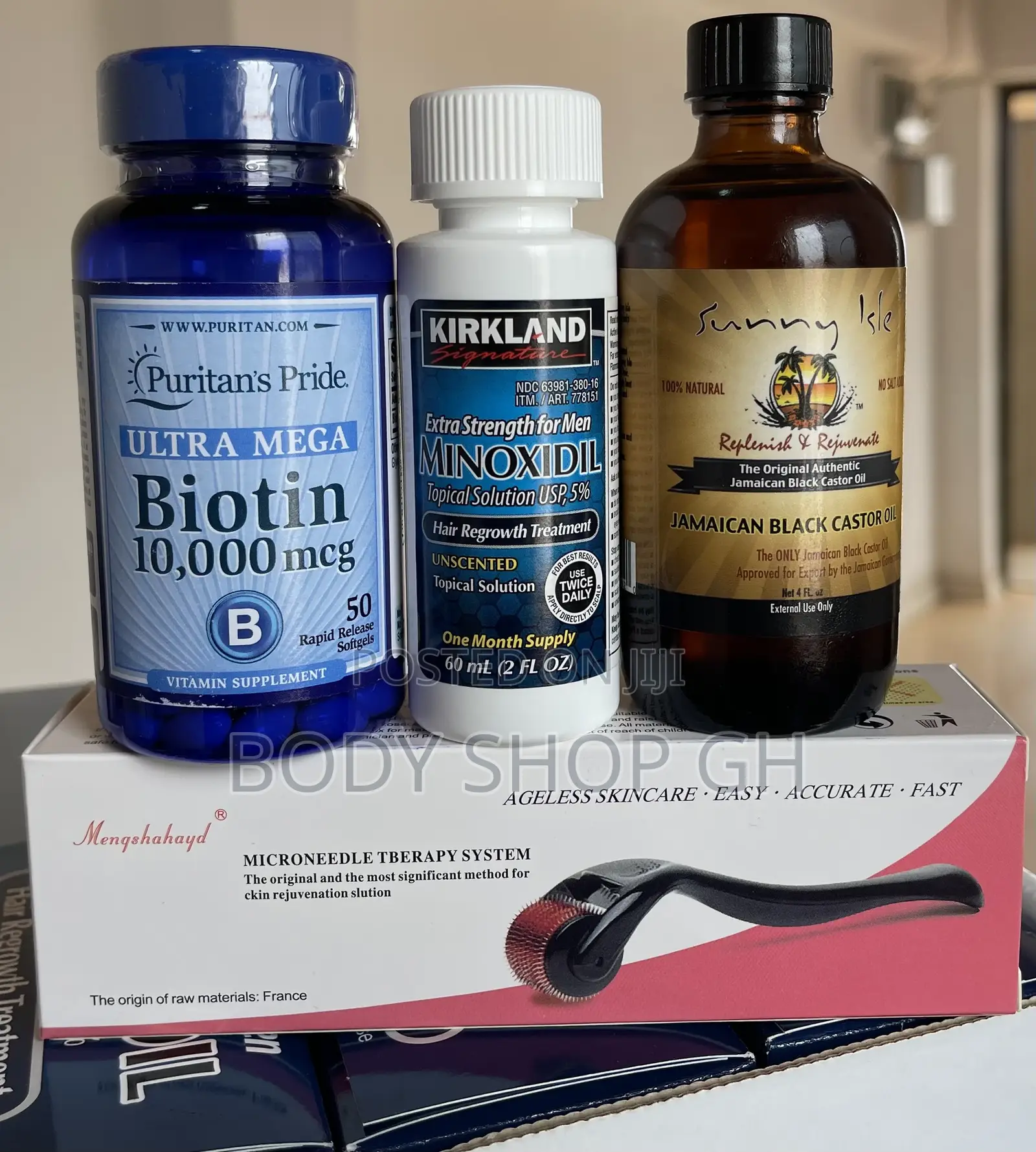Kirkland Minoxidil + Roller + Biotin +Castor Oil Beard Combo