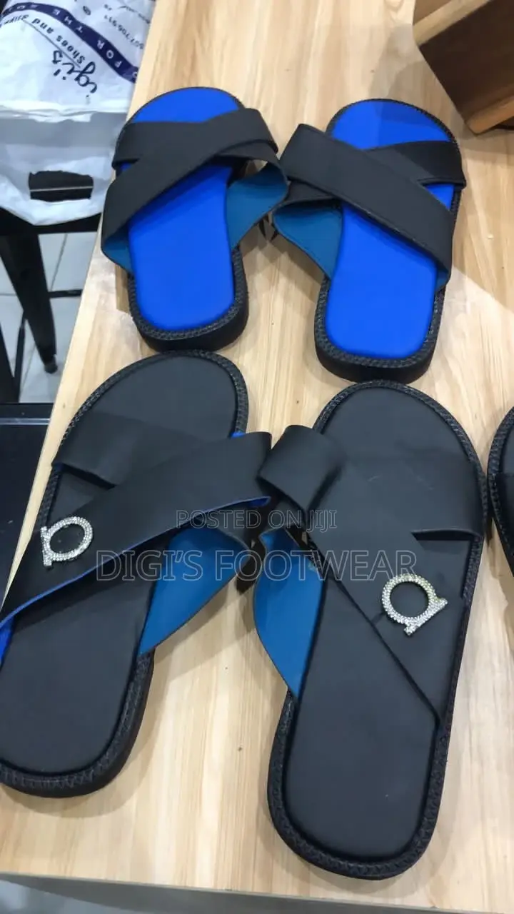 Black Crossed Leather Slipper With Silver Crown