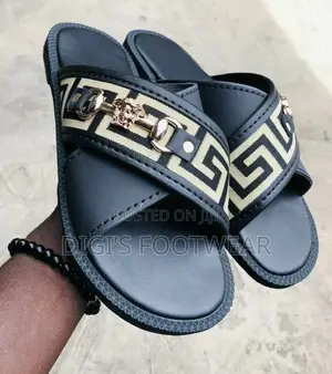 Black Versace Slippers With Crown