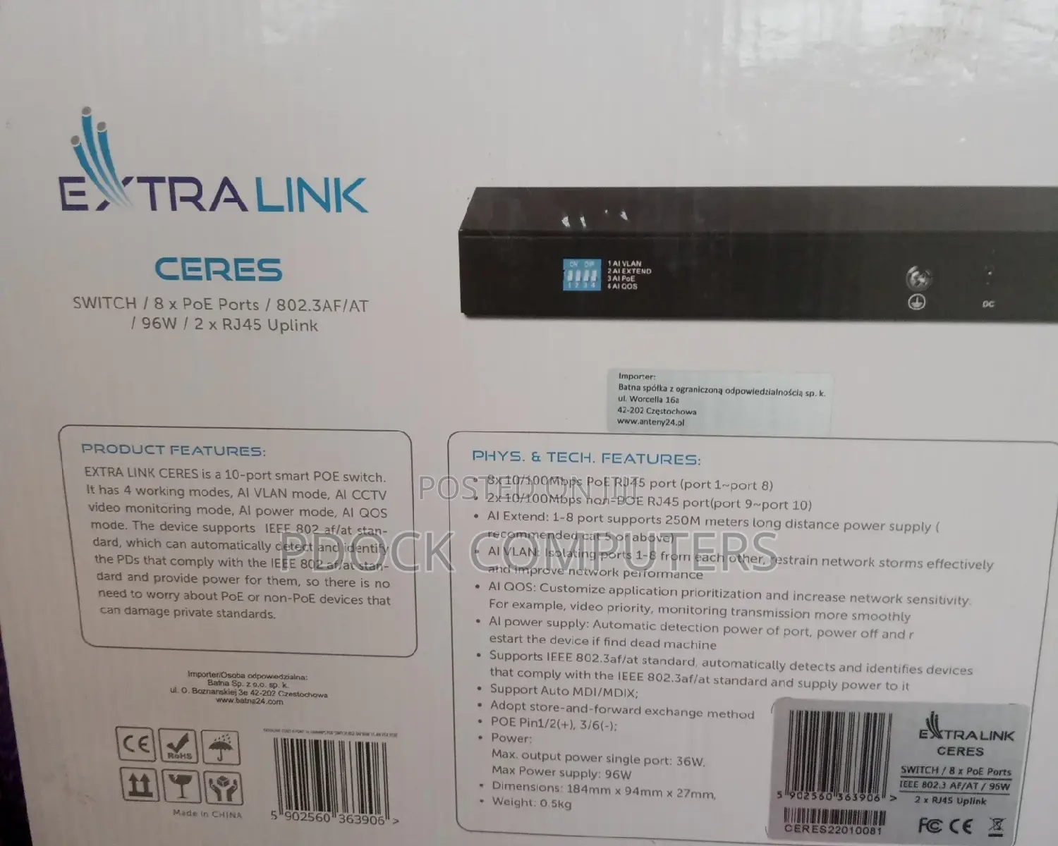 Extralink 8port Poe With 2 Ethernet Uplink Switch Unmanaged