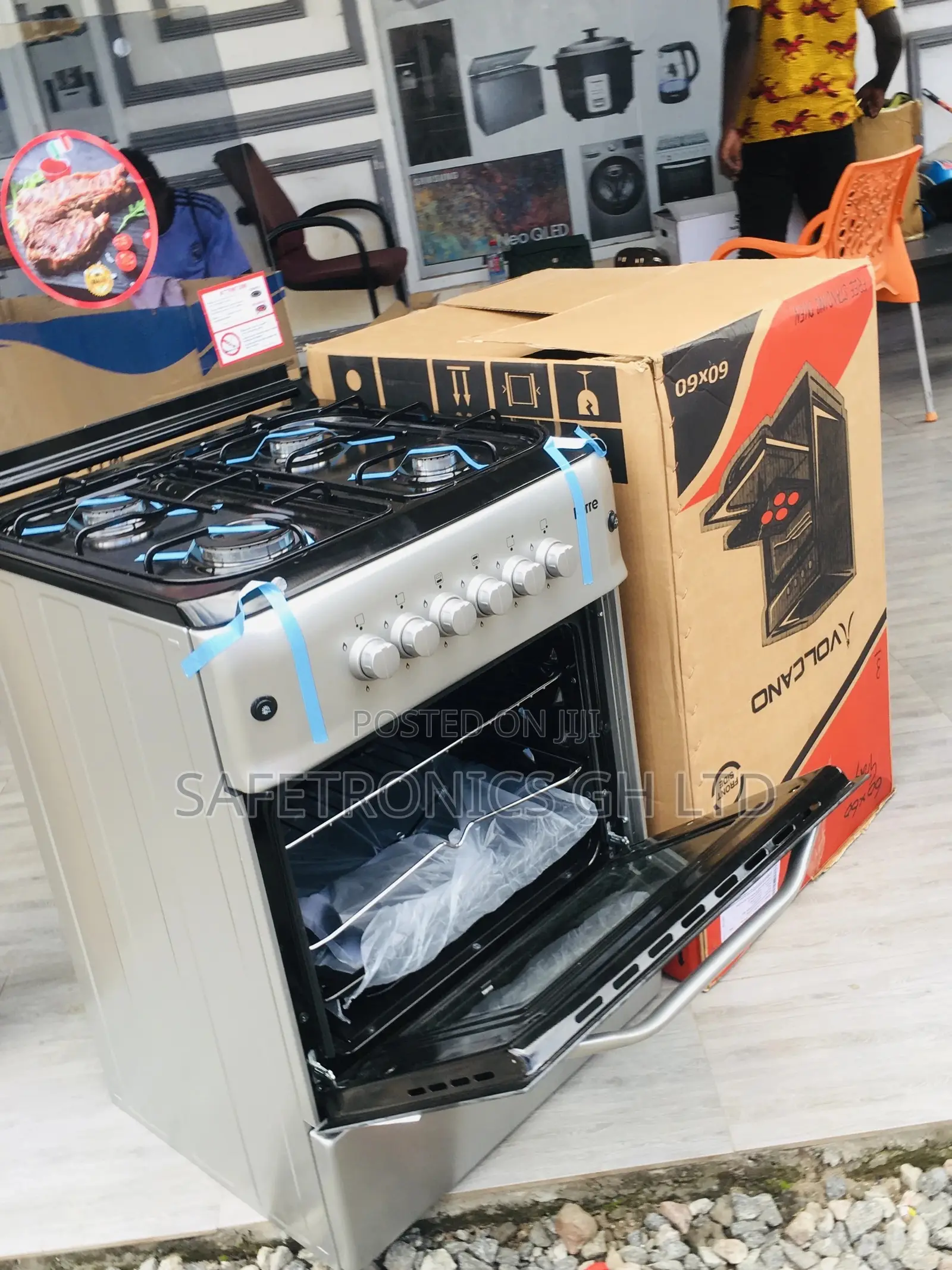 Sliver 4 Gas Burner Oven With Grill 60x60 Glass Lid Ferre