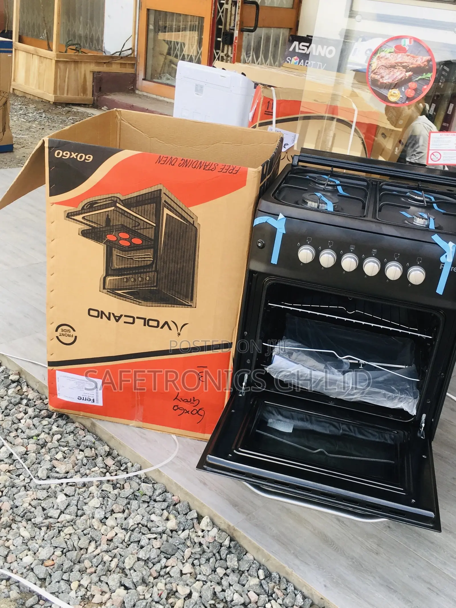 Ferre Black 4 Gas Cooker Oven With Grill Glass Lid 60x60