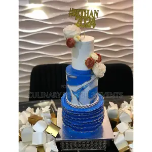 3 Layers Blue, Marble N White Wedding Cake