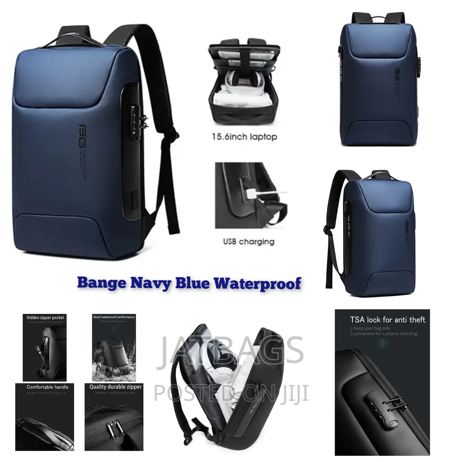 Blue Anti-Theft Waterproof Laptop Backpack (Free Delivery)
