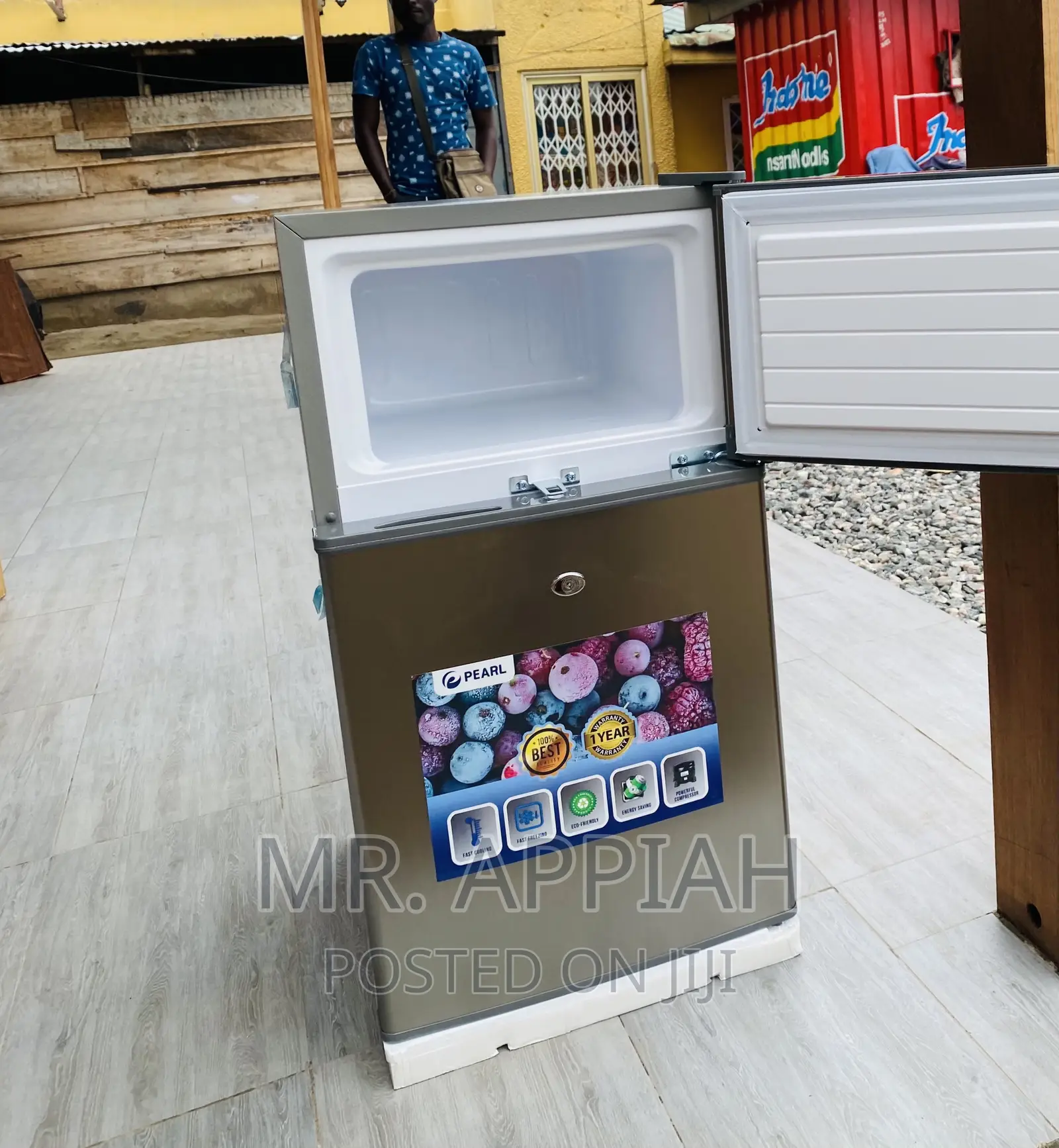 Extremely Chilling Pearl PF-10T 2 Door Fridge With Shelves.