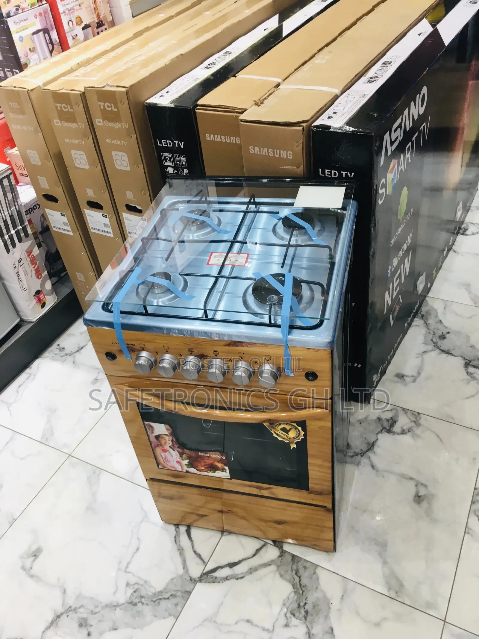 Oven With Grill Glass Lid Light Wooden 4 Gas Cooker 50x50