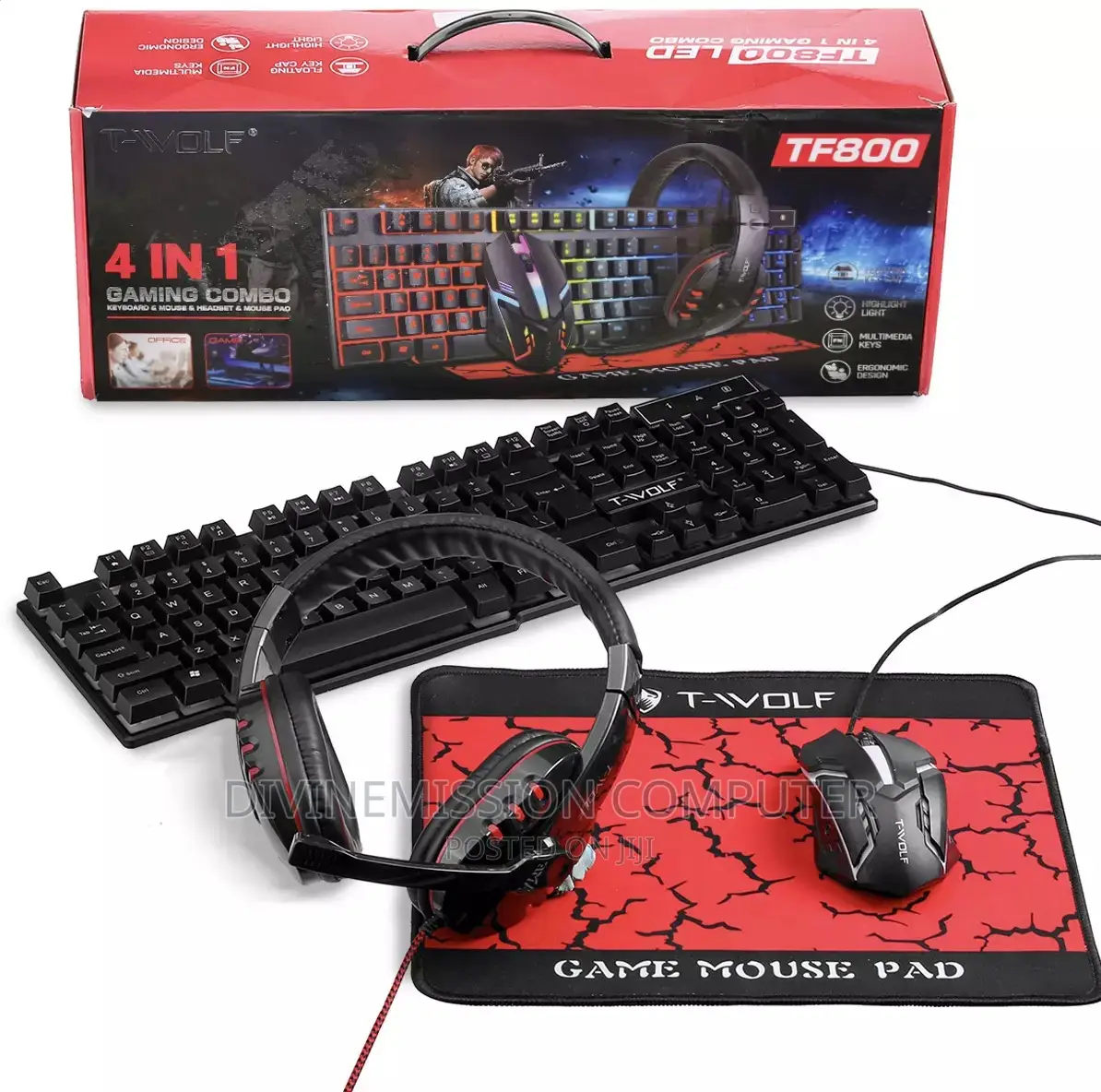 4 in 1 Wired Gaming Keyboard With Led Lights.