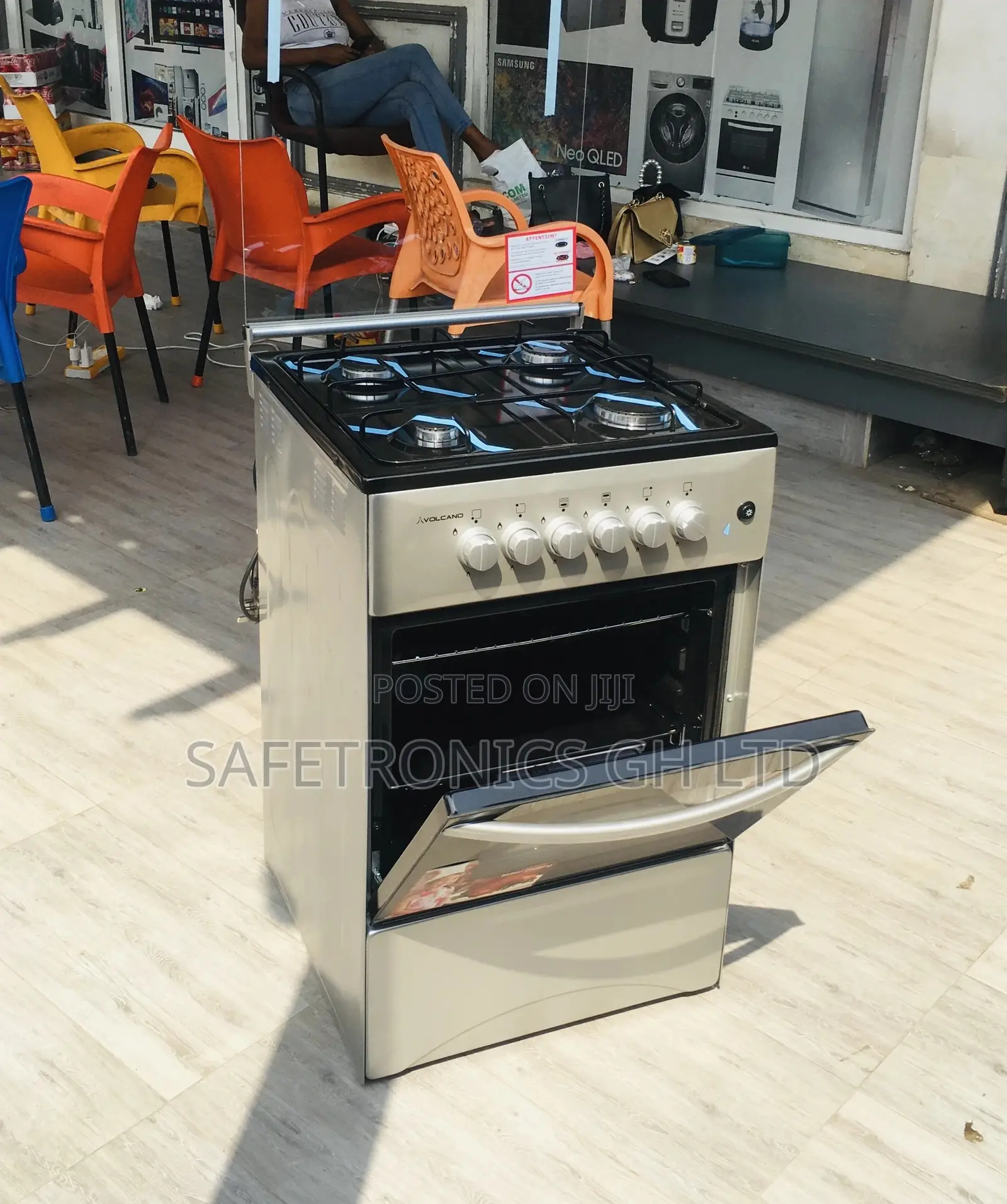 4 Gas Gray Oven With Grill Volcano 50x50 Glass Lid Cooker