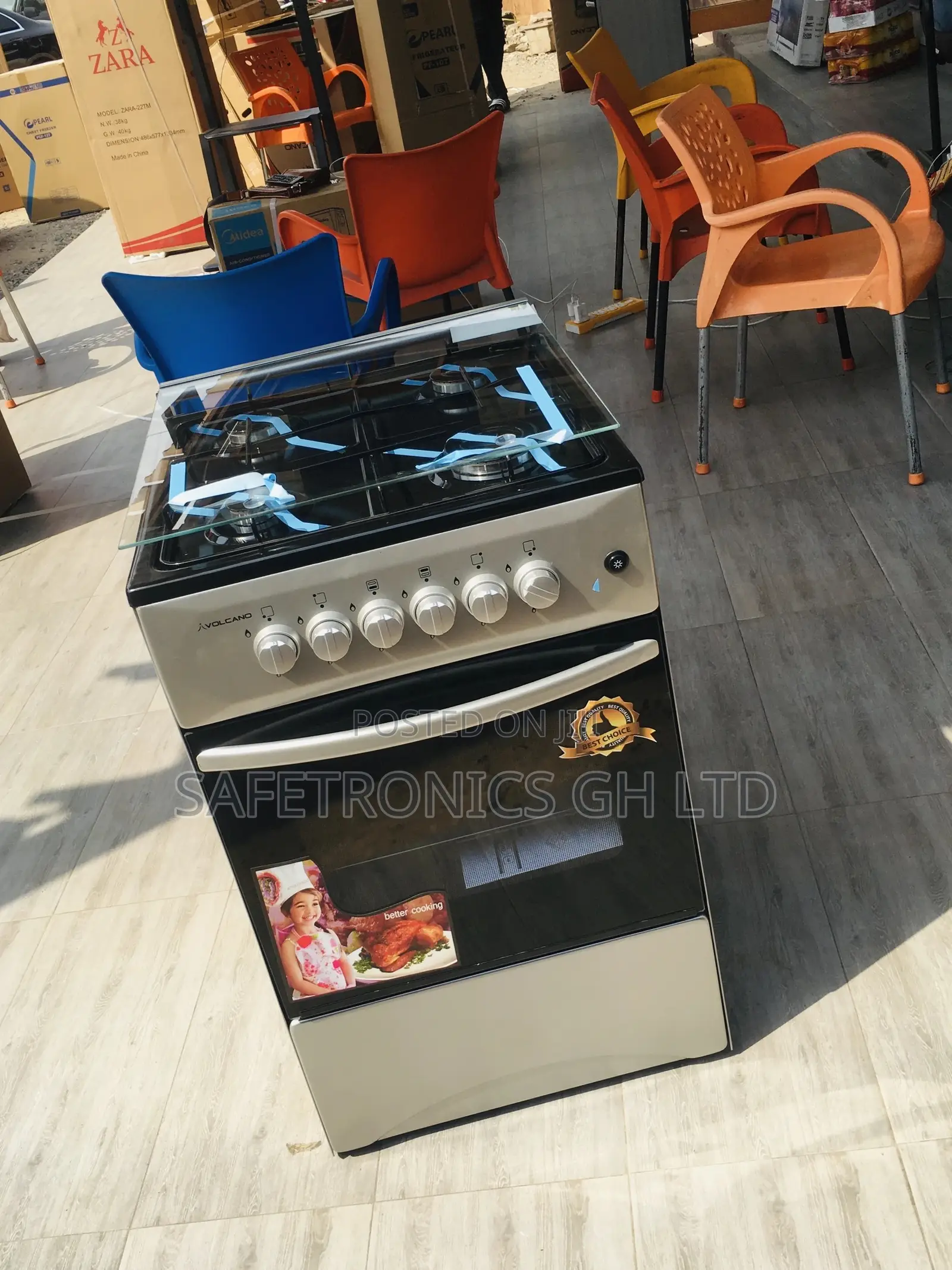 Glass Lid 50x50 Oven With Grill Gray 4 Gas Burner Volcano