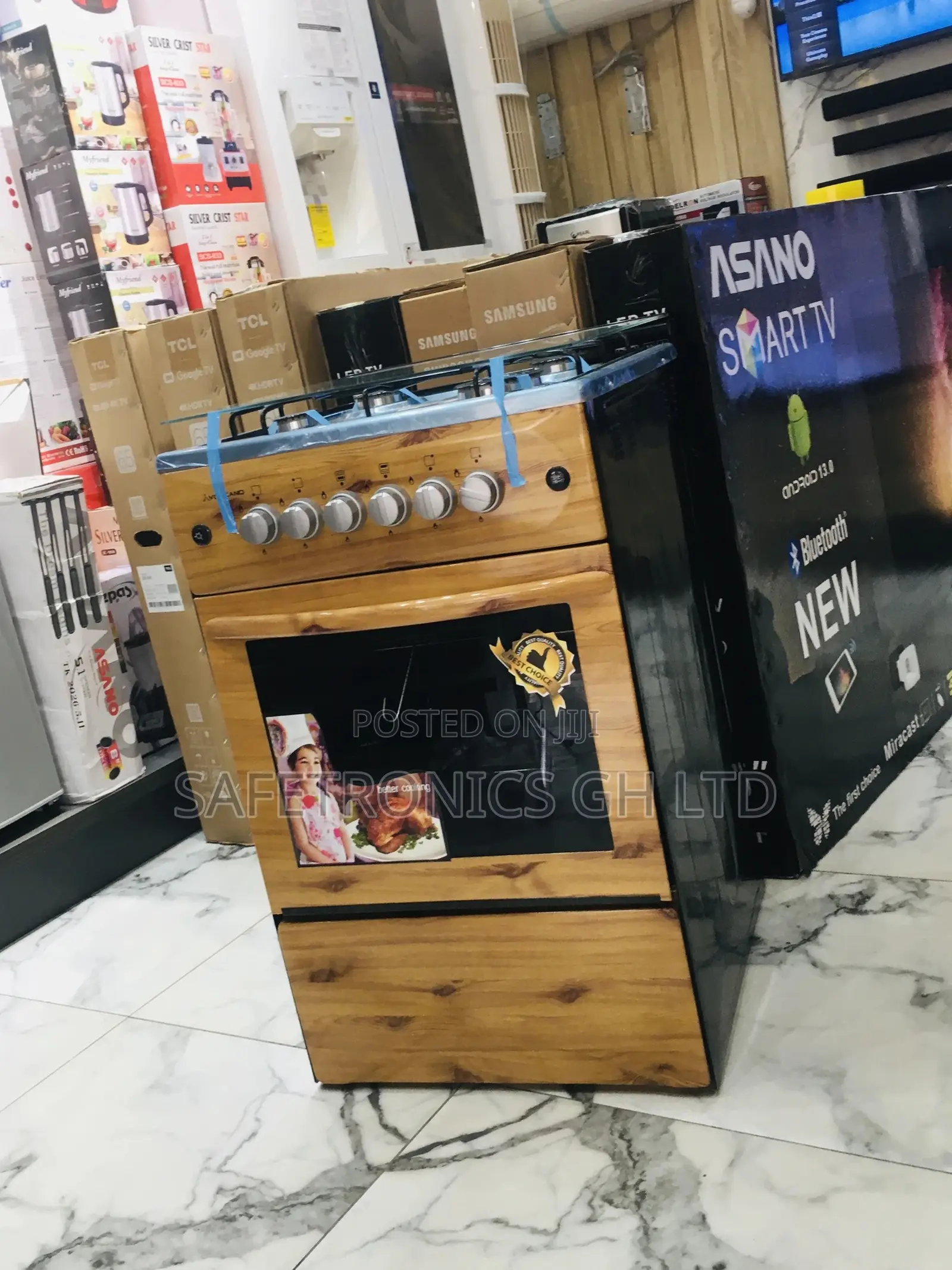 50x50 Oven With Grill Glass Lid Light Wooden 4 Gas Burner