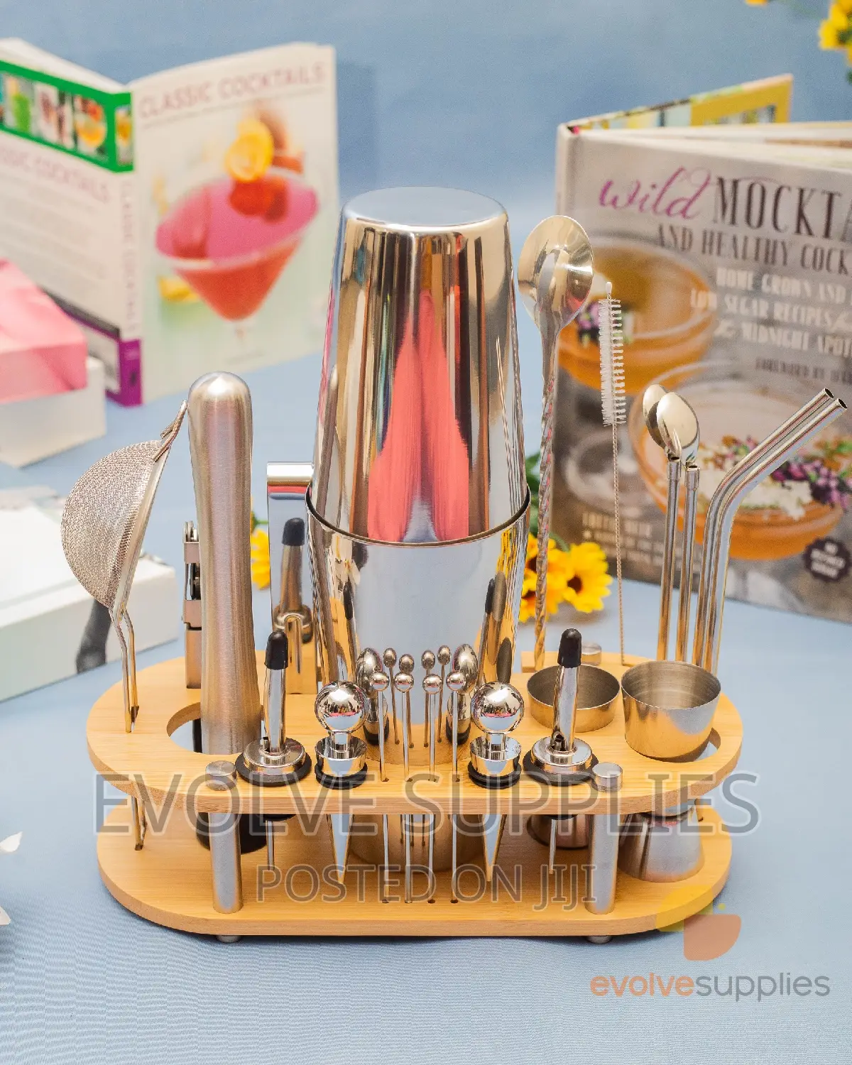 23pcs Cocktail Tools Set With Oval Wooden Stand
