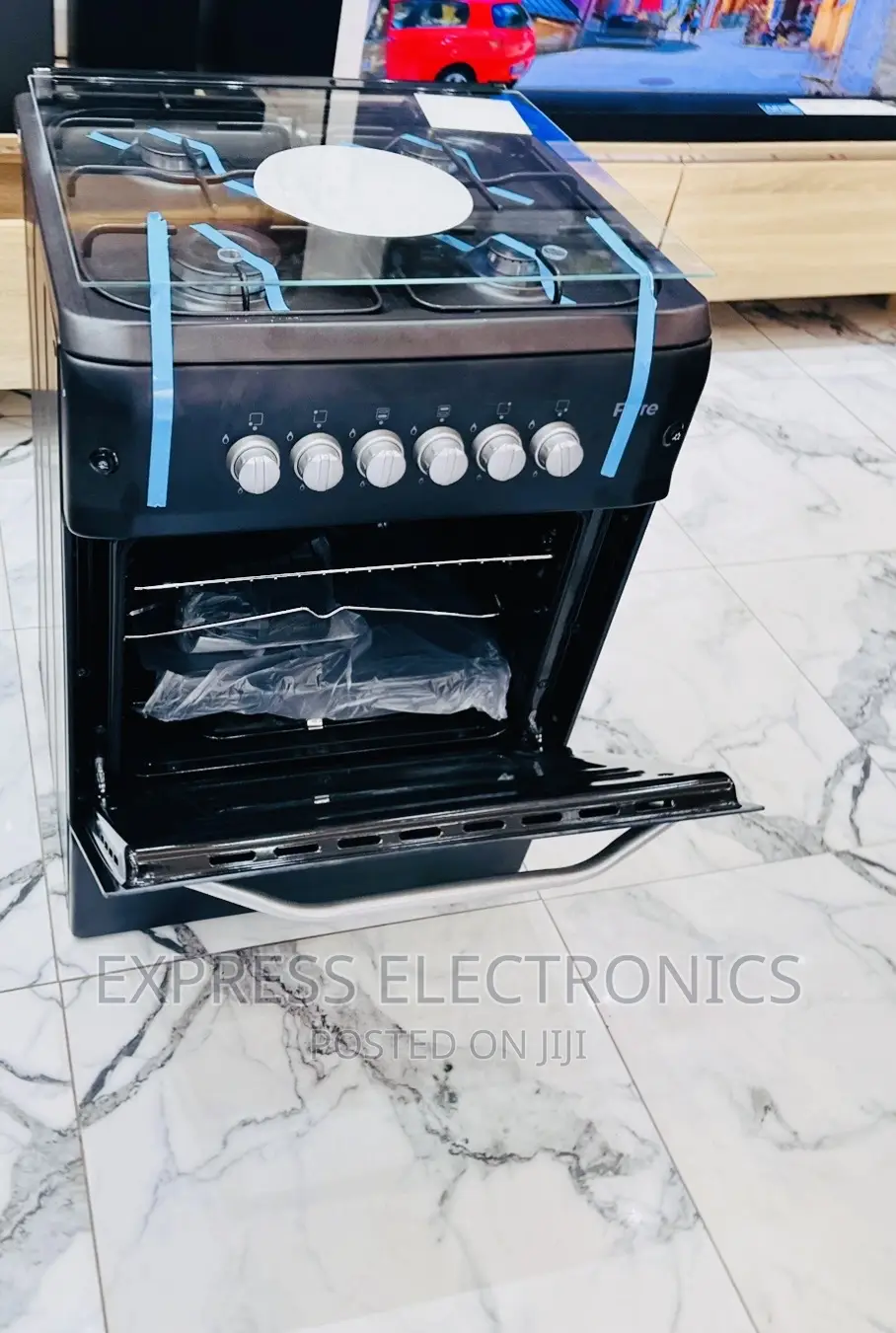 50-55 Gas Cooker Oven Grill 4burner Black Shining Steel