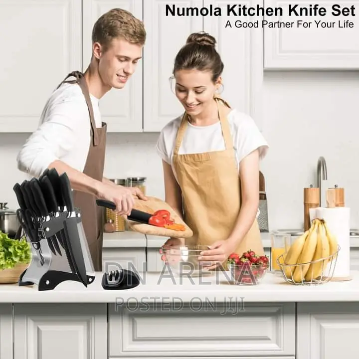 Numola 17 PCS Kitchen Knife Set With Block and Sharpener T