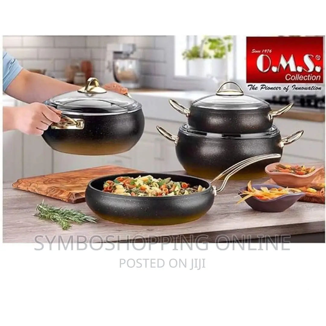 OMS Non-Stick Granite Cookware Set – Black Gold – 7-Piece UK