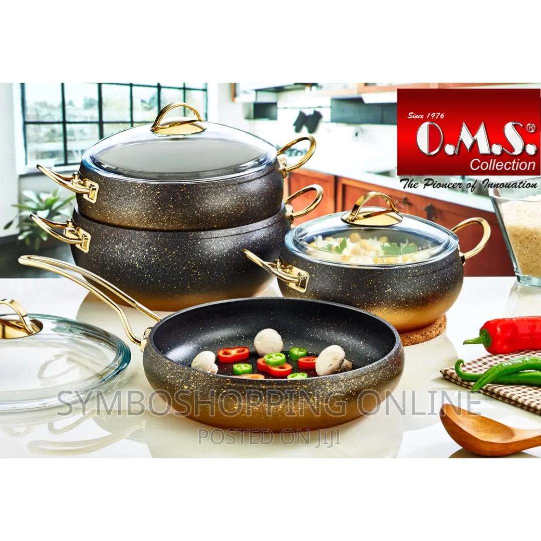 OMS Non-Stick Granite Cookware Set – Black Gold – 7-Piece UK
