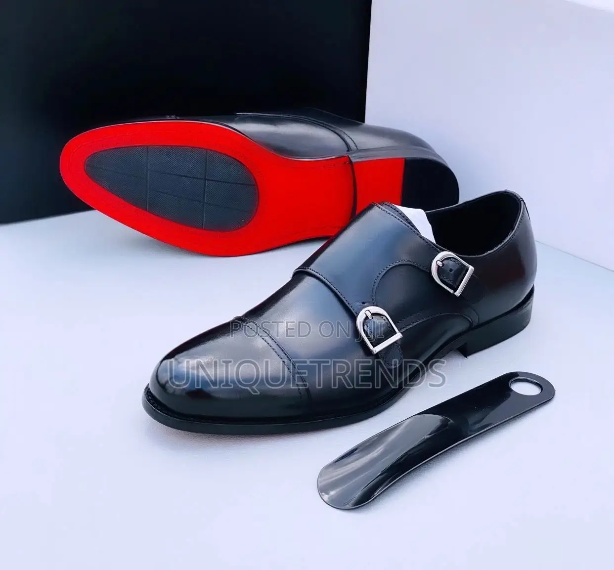 Double Buckle Leather Monk Shoes