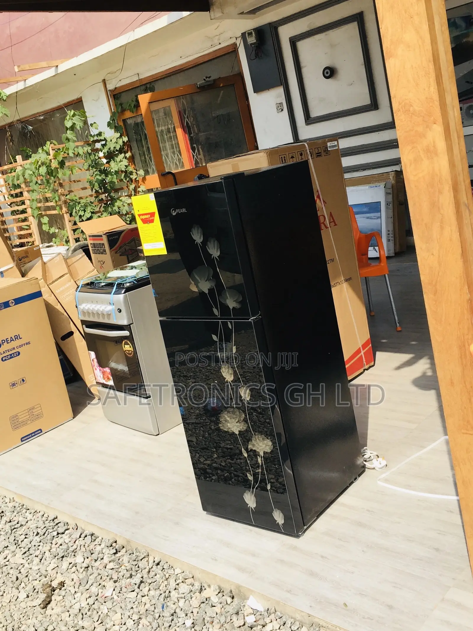Doubledoor Black Glass PF-217T-2B Topfreezer Pearl Fridge