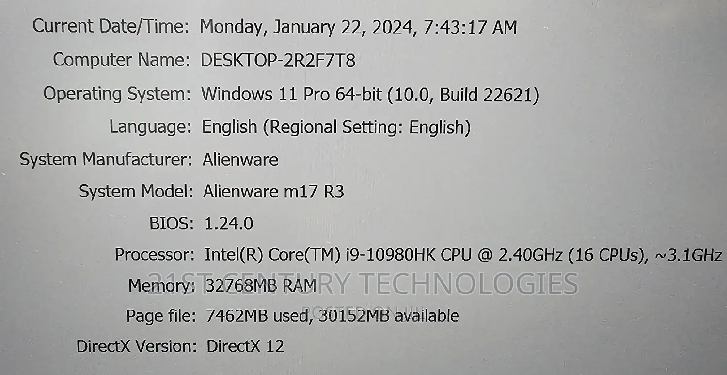 Laptop Dell Alienware M17 R3 32GB Intel Core I9 SSD 1.5T