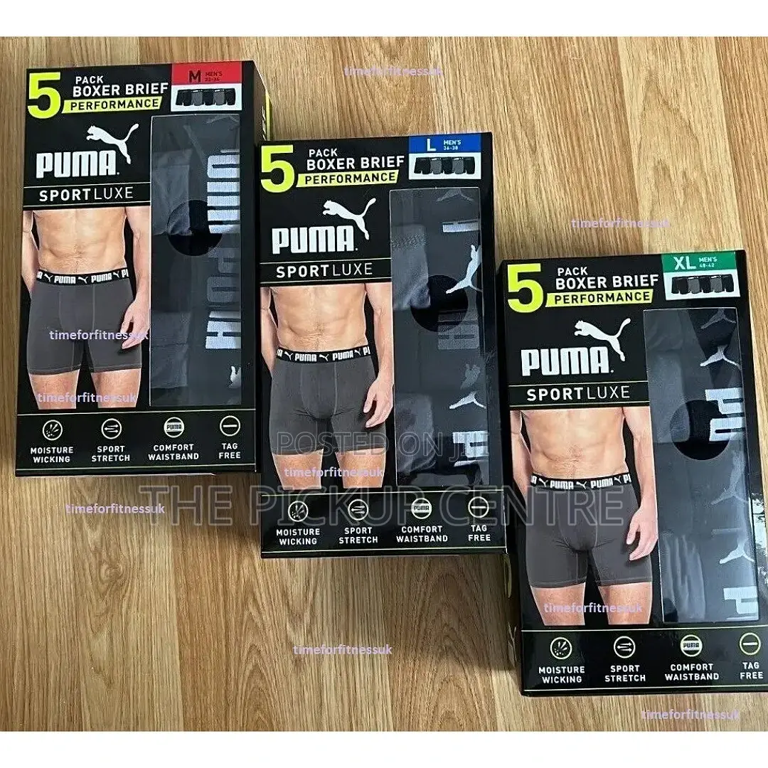 Large Puma Men's Sportluxe 5 Pair Performance Boxer Briefs