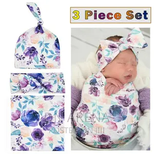 3pcs New Born Baby Boy Baby Girl Swaddle Blanket Tie Cap Hat
