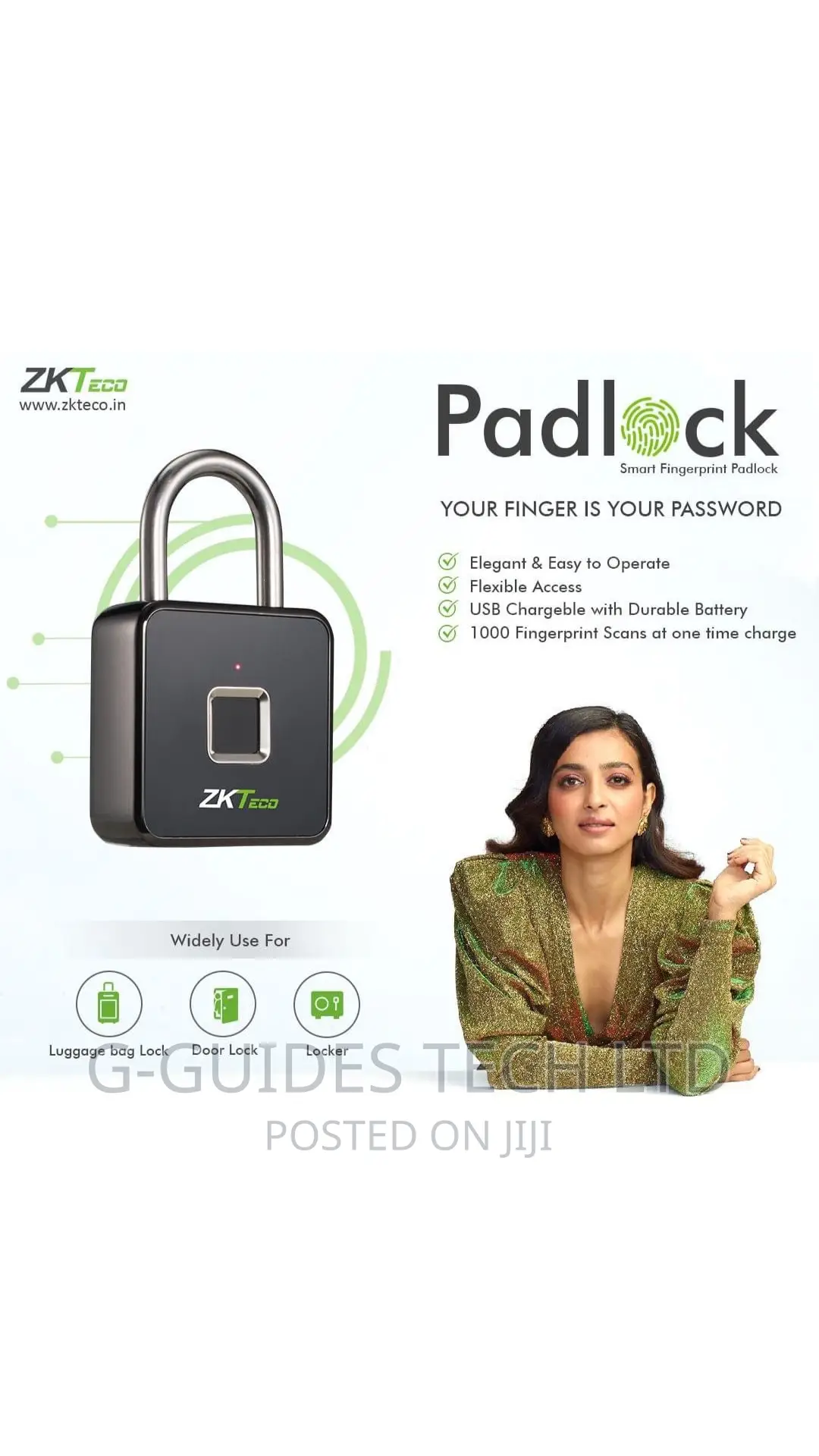 Zkteco Smart Fingerprint Padlock , Fingerprint Lock