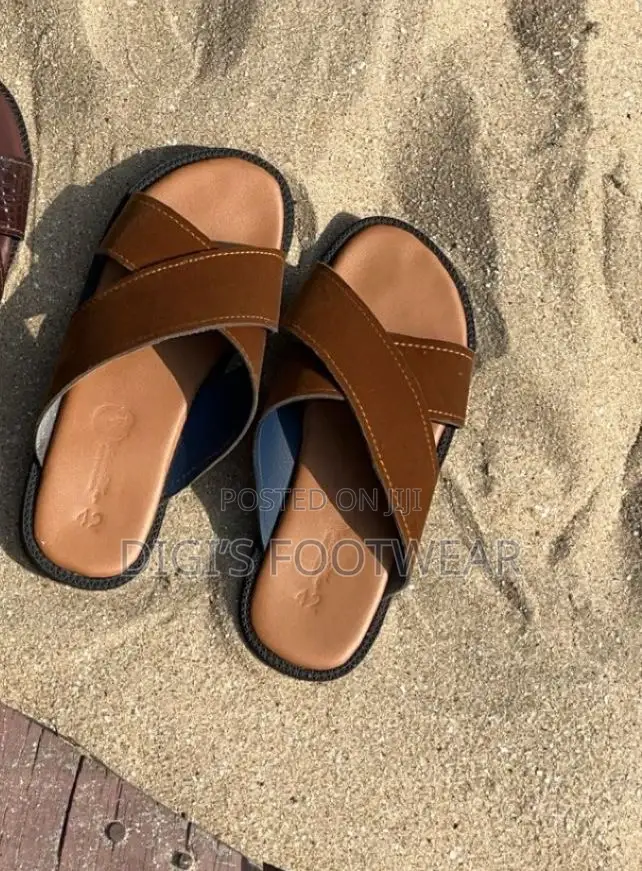 Brown Crossed Suede Slippers