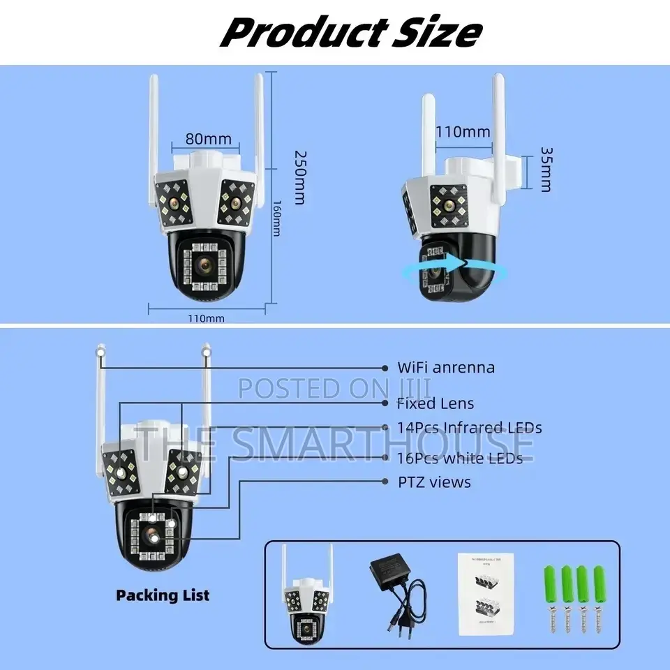 Smart Triple Lens CCTV Camera (Plus Free 128G Memory Card)