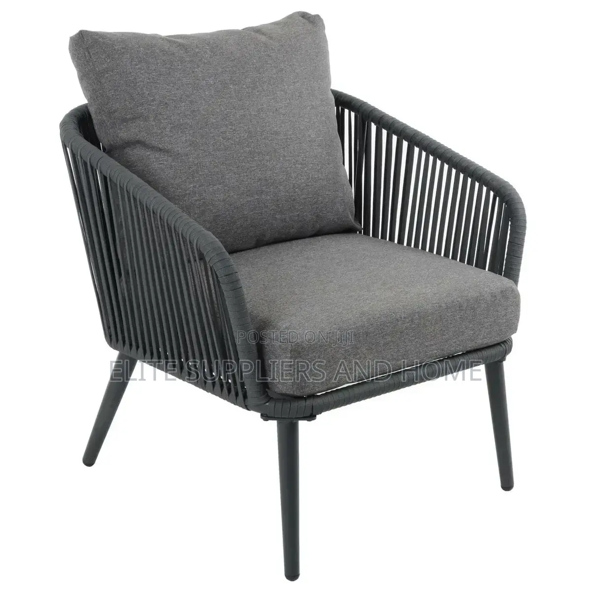 Garden Sofa Set String Seats Black Metal Frame Glass Table