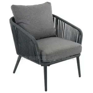 Garden Sofa Set String Seats Black Metal Frame Glass Table