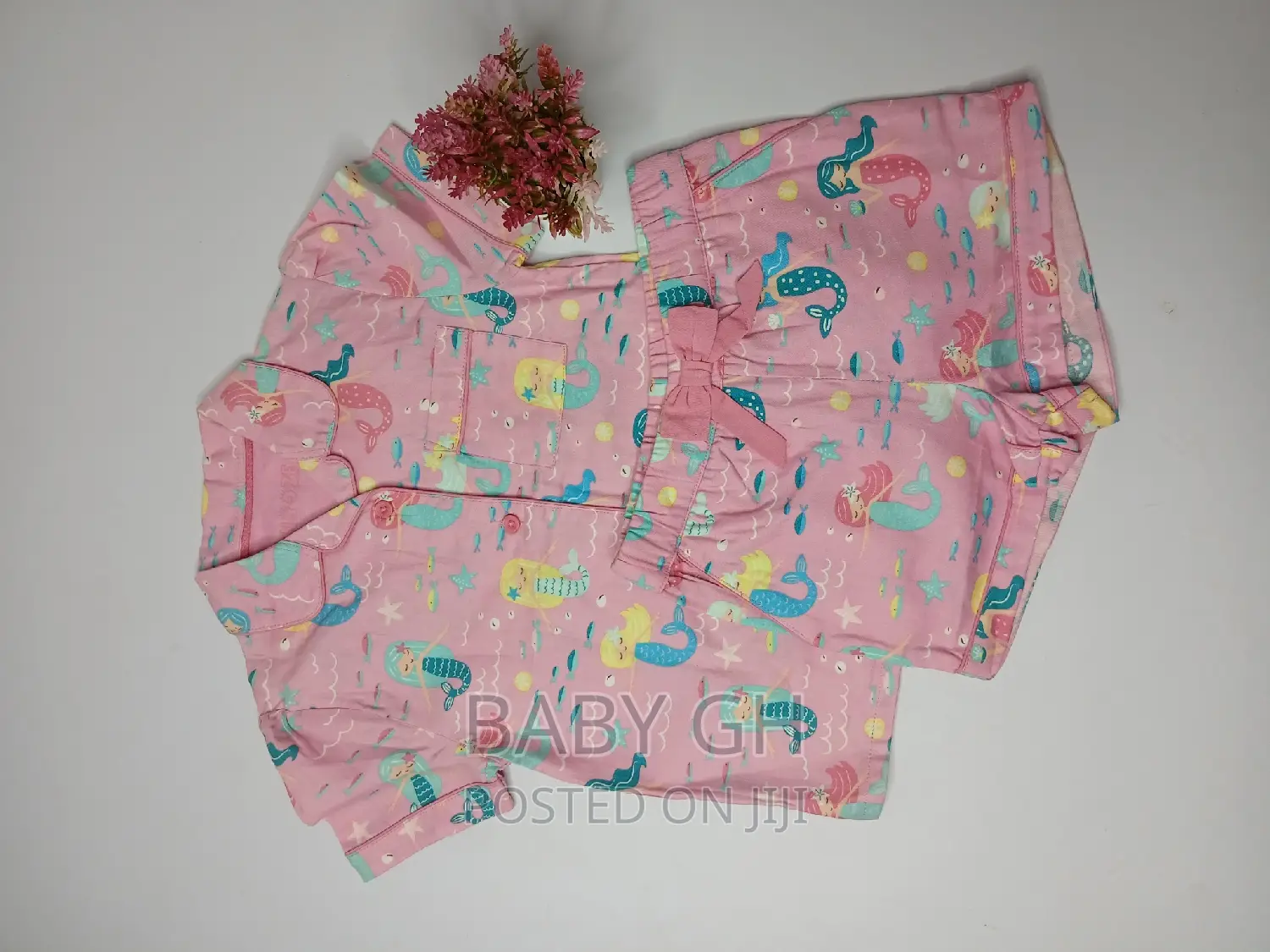Pink Mermaid Print Kids Sleepwear