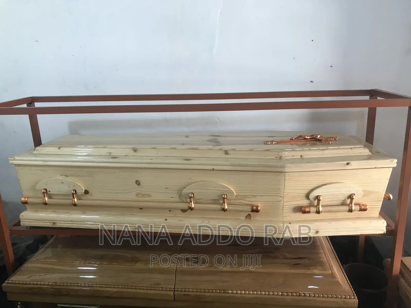 Polish Wood Coffin and Swing Bars Handles Plus Free Cross