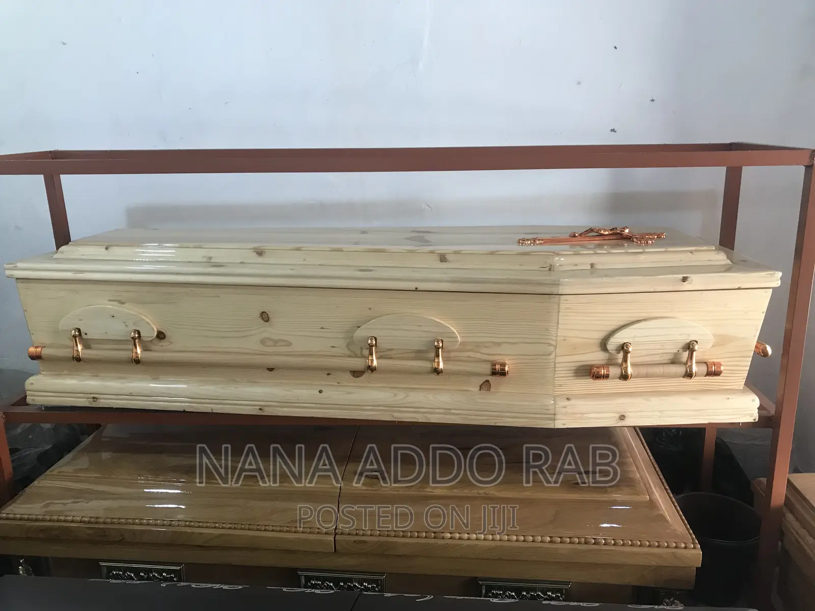 Polish Wood Coffin and Swing Bars Handles Plus Free Cross