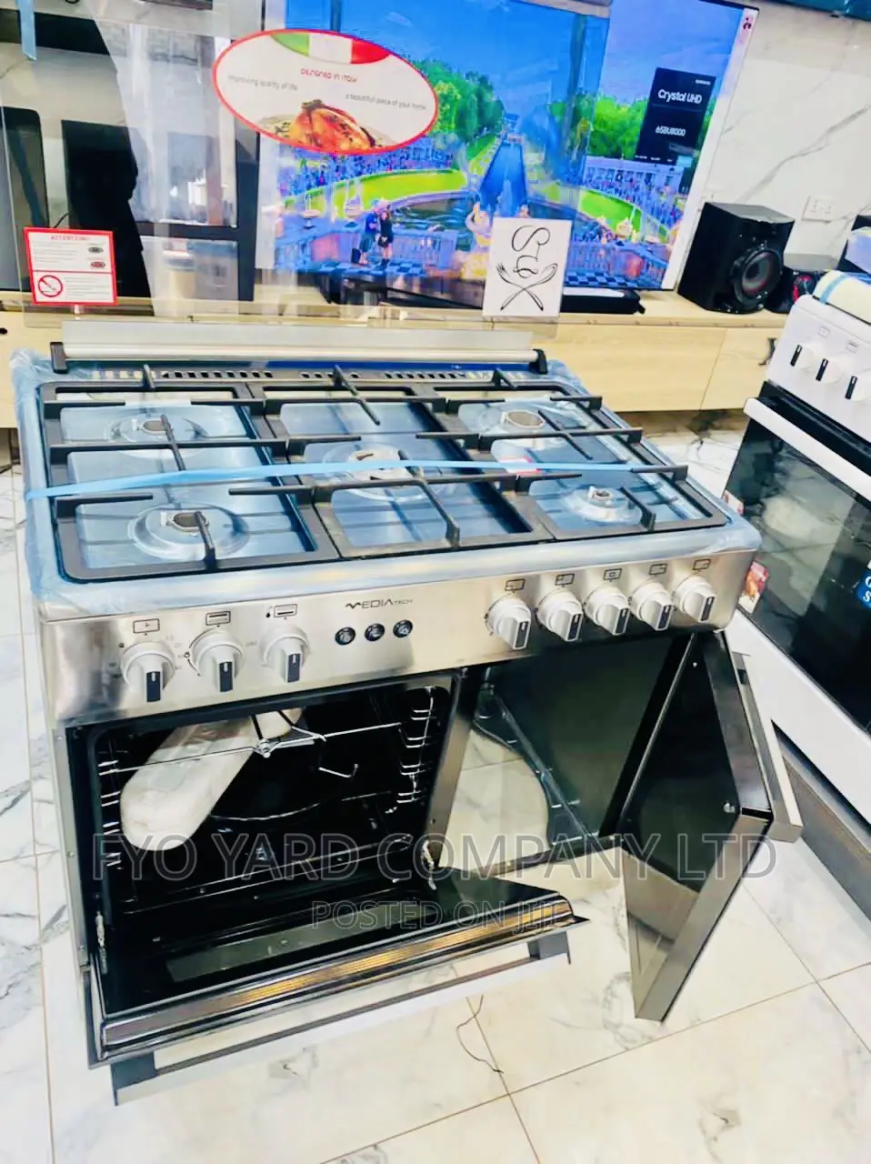 Midea Gas Cooker 5 Burner 90 X 60cm Silver Oven +