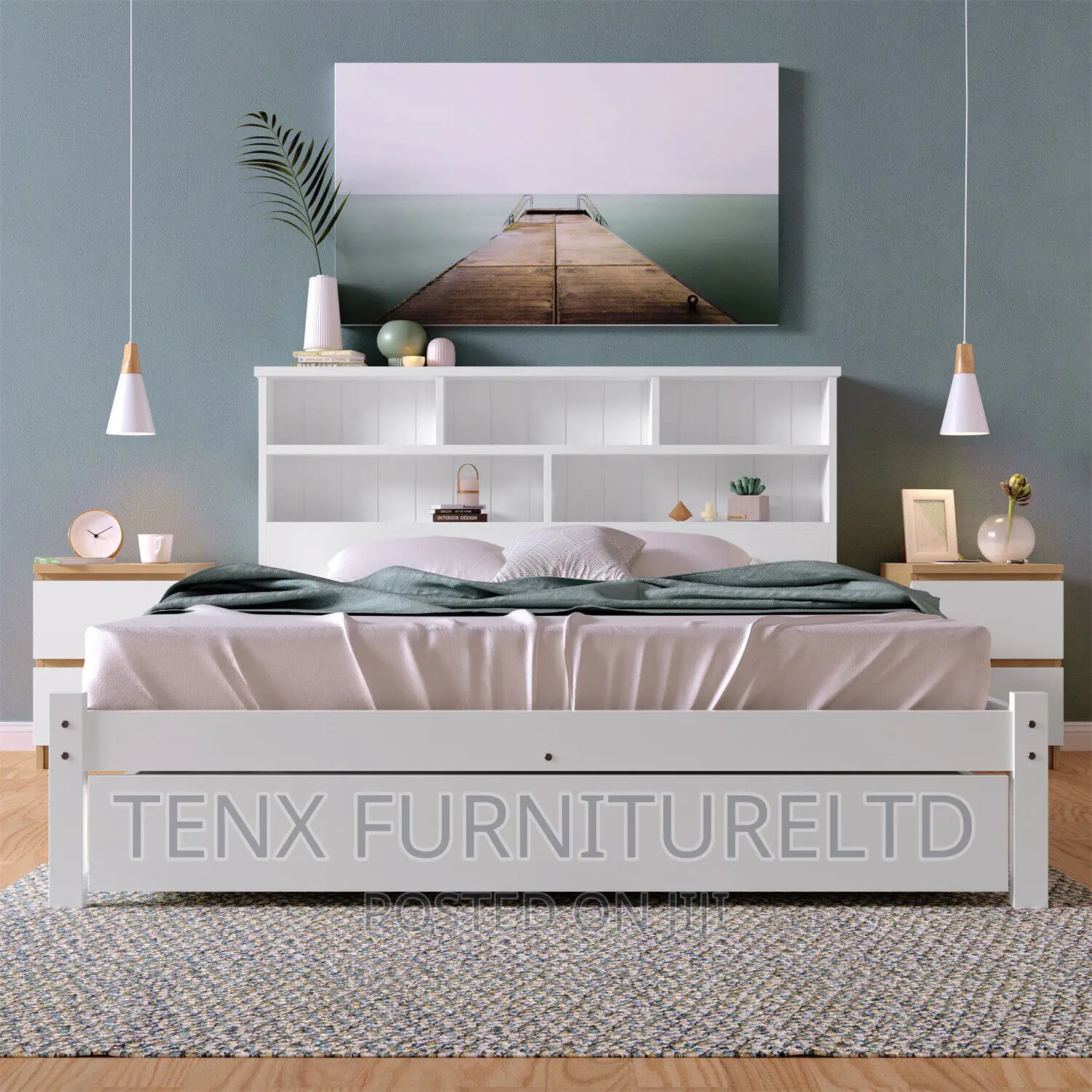 Double Bed With Storage Shelf and Storage Head Board