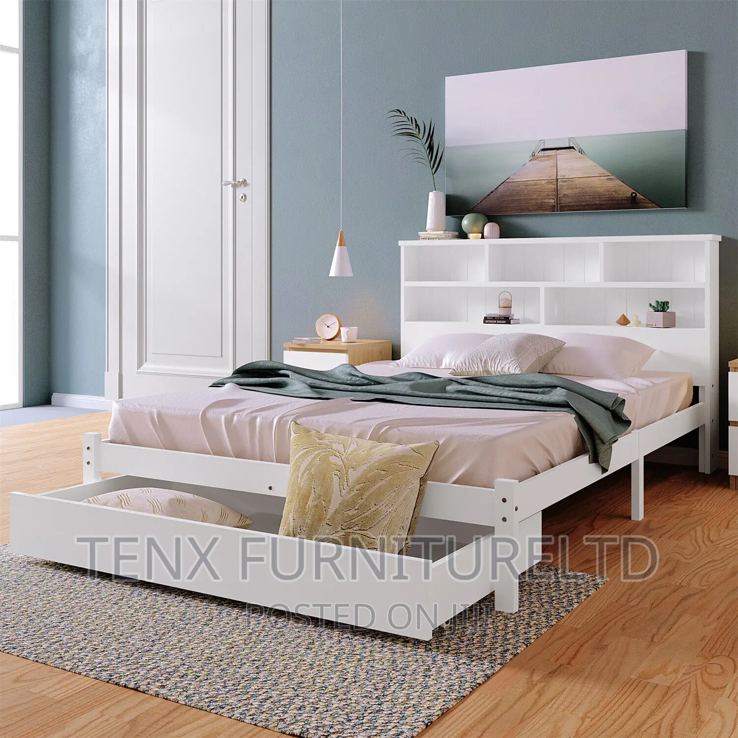 Double Bed With Storage Shelf and Storage Head Board