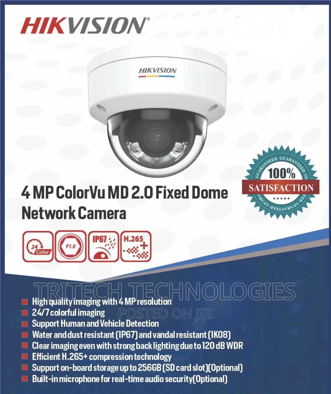 Hikvision 4MP Colorvu Ds-2cd1147g2-L Dome Network IP Camera