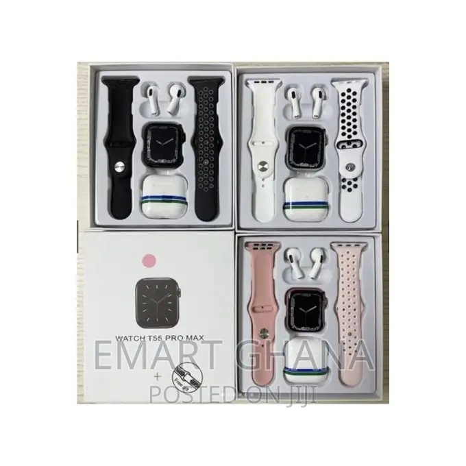 T55 Pro Max 2 in 1 Smart Watch With Earphone - Black