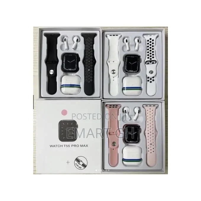 T55 Pro Max 2 in 1 Smart Watch With Earphone - Black