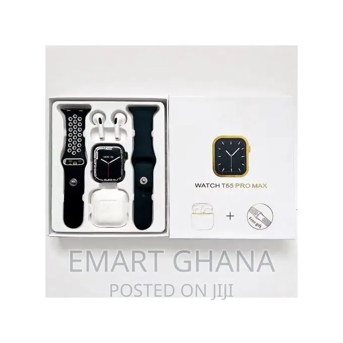T55 Pro Max 2 in 1 Smart Watch With Earphone - Black