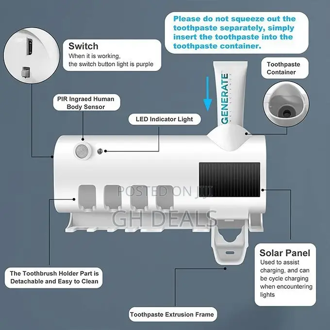 Automatic Toothpaste Dispenser, Toothbrush Holder