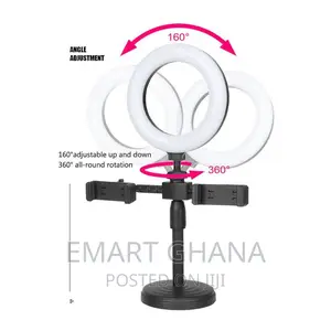 LED Selfie Ring Light Desktop Stand Dual Phone Holder Live S
