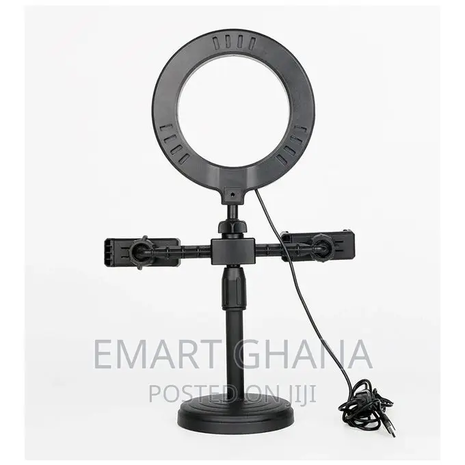 LED Selfie Ring Light Desktop Stand Dual Phone Holder Live S