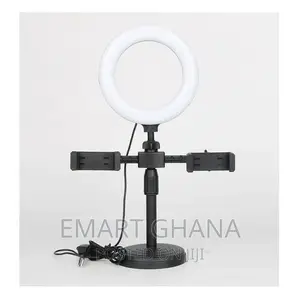 LED Selfie Ring Light Desktop Stand Dual Phone Holder Live S
