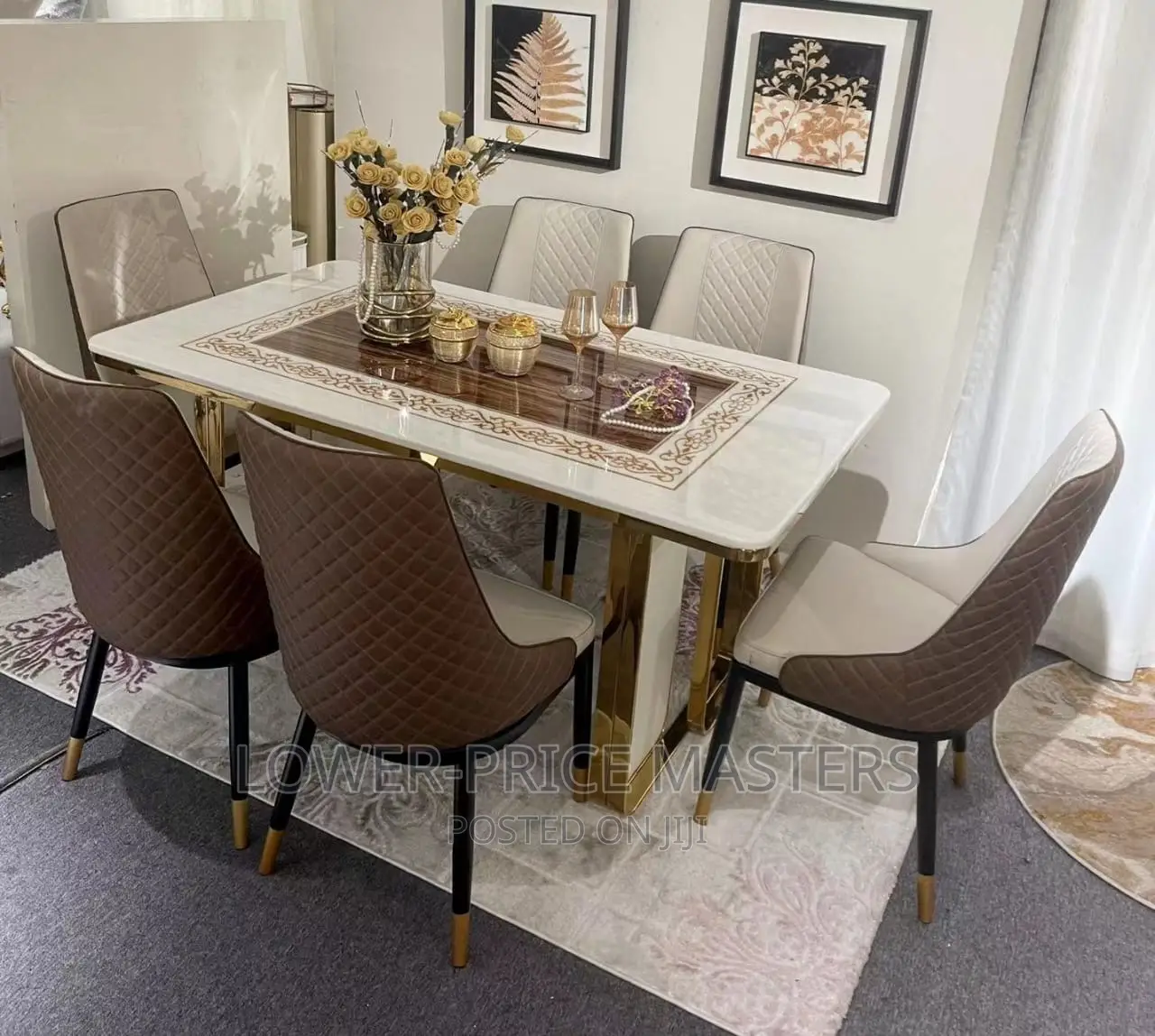 Quality 6 Chair Marble Dining Table Set