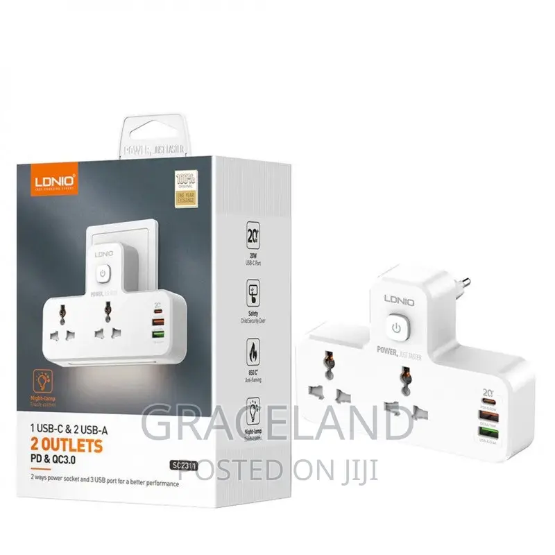 Original LDNIO Socket 1 USB-C and 2 USB-A Fast Charger