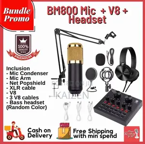 Microphone Condenser With V8s Sound Card and Studio Headset